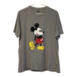 Disney X Uniqlo Mickey Mouse Graphic Print T-Shirt Heather Grey Size Large EUC